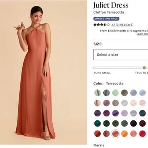 NWT Birdy Grey Juliet Dress With Slit, Chiffon, Terracotta, Medium